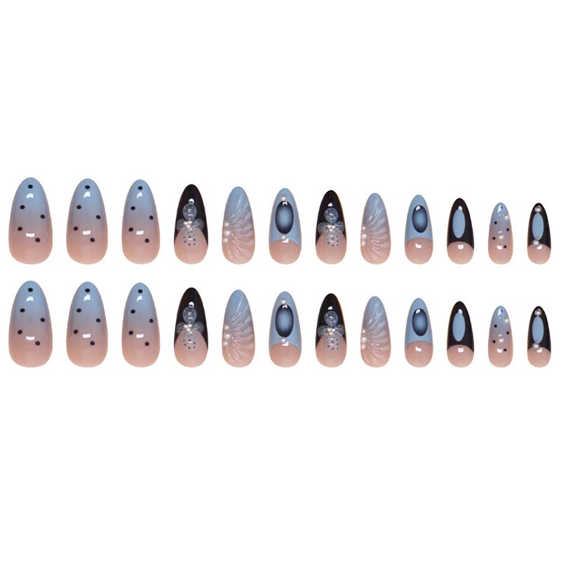 ASABITE 24 Pcs Almond Press on Nails Long Stiletto Fake Nails Fall Summer False Nails with 3D Shell Pearl Design Glossy Glue on Nails French Tip Artificial Nails Full Cover Stick on False Nails for Women - Image 5